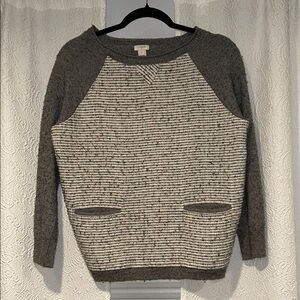 J Crew Gray, Cream and Multicolored Textured Merino Wool Blend Sweater
